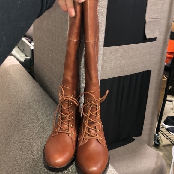 J.Crew Leather lace-up knee-high boots two tone - Picture 3 of 5